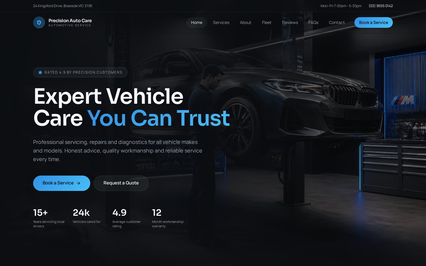 Precision Auto Care website concept homepage